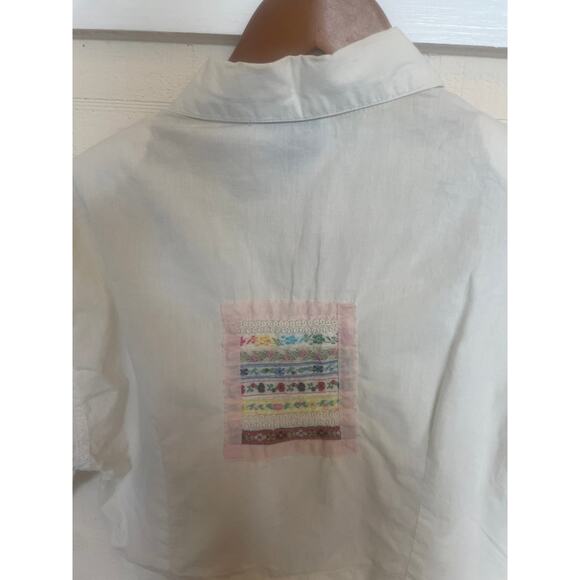 VINTAGE 90's Short Sleeve Top w Patches Granny Cottage Cat Lady  Medium / M - Picture 7 of 9